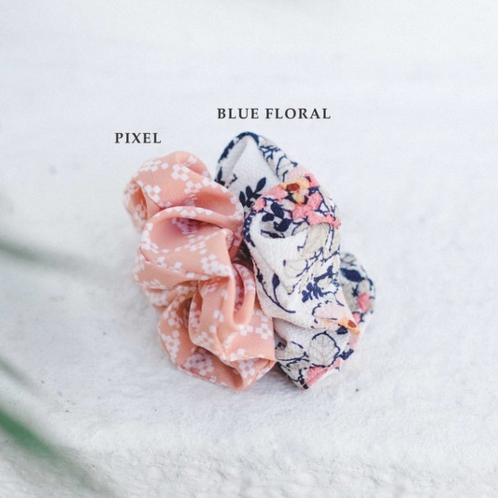 Blue Spring Floral Scrunchie - Picture 2 of 2
